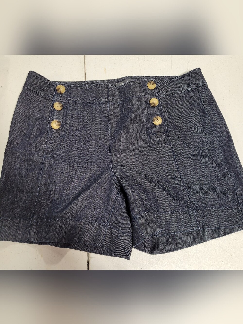 Level 99 Navy Denim Sailor Shorts with Gold Buttons